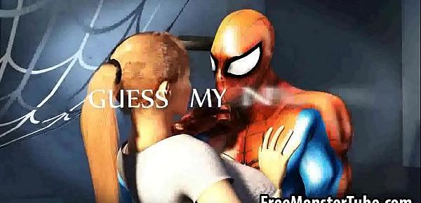  3D blonde babe gets her pussy licked by Spiderman